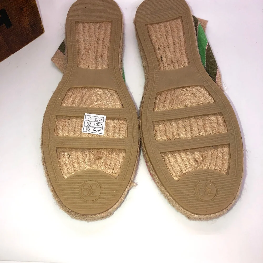 DIEGO Khaki, Pink Stripe Flat Slip On Espadrilles- UK 39/US?? *See Size Chart*